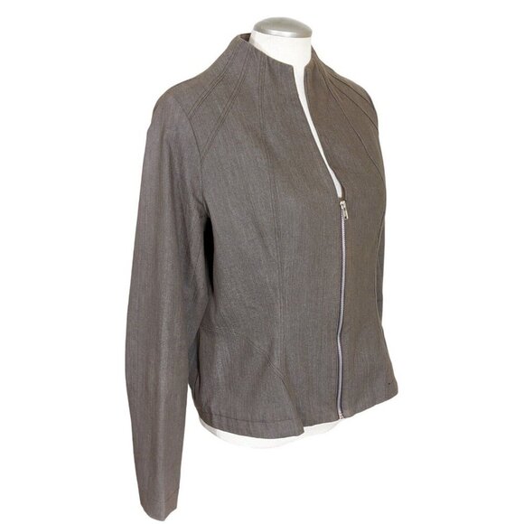 Womens Full Zip Blazer Jacket Size 16 Brown Collarless Canada Tonia Debellis - Picture 3 of 7